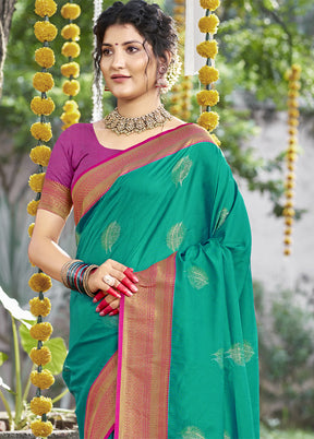 Teal Green Dupion Silk Saree With Blouse Piece