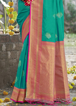 Teal Green Dupion Silk Saree With Blouse Piece