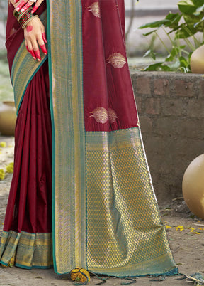 Maroon Dupion Silk Saree With Blouse Piece