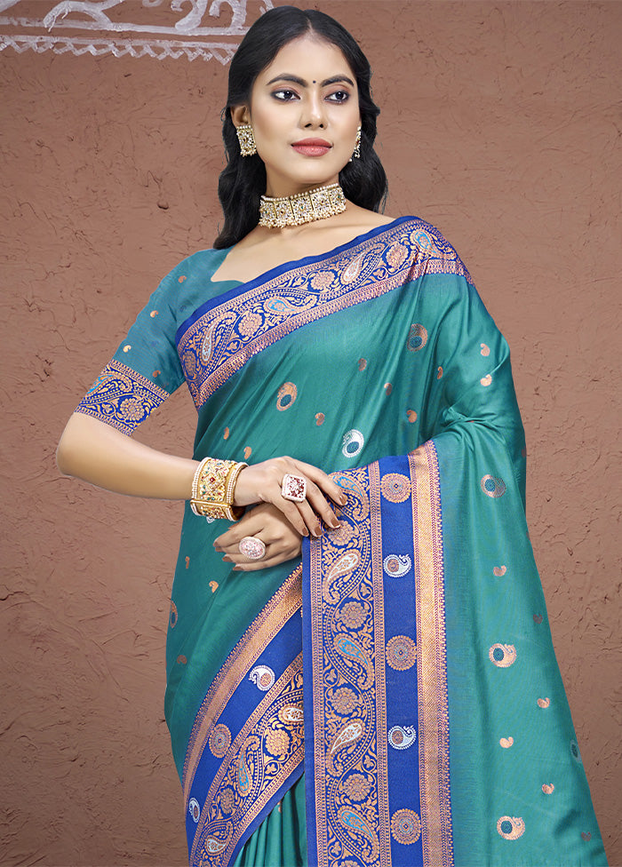 Sky Blue Dupion Silk Saree With Blouse Piece