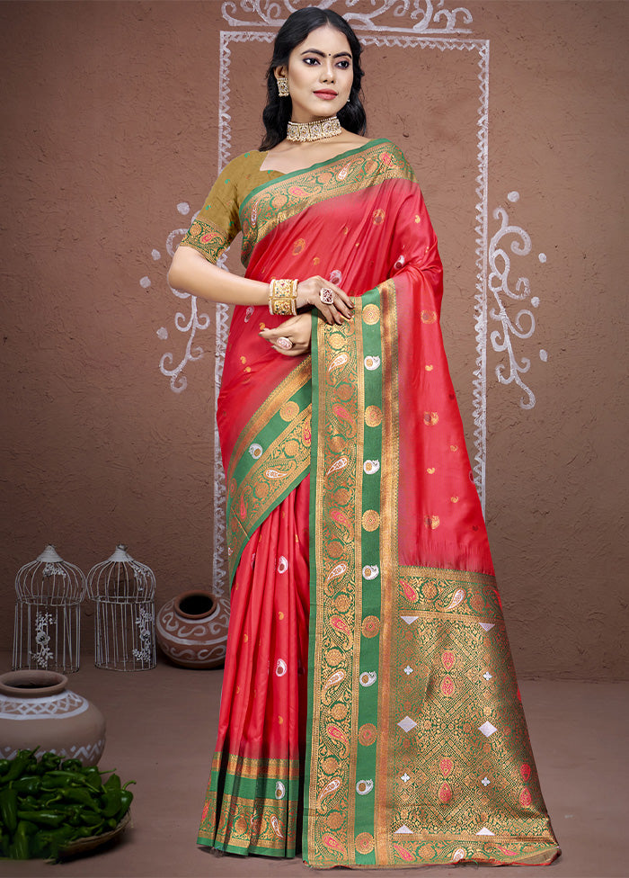 Dark Pink Dupion Silk Saree With Blouse Piece