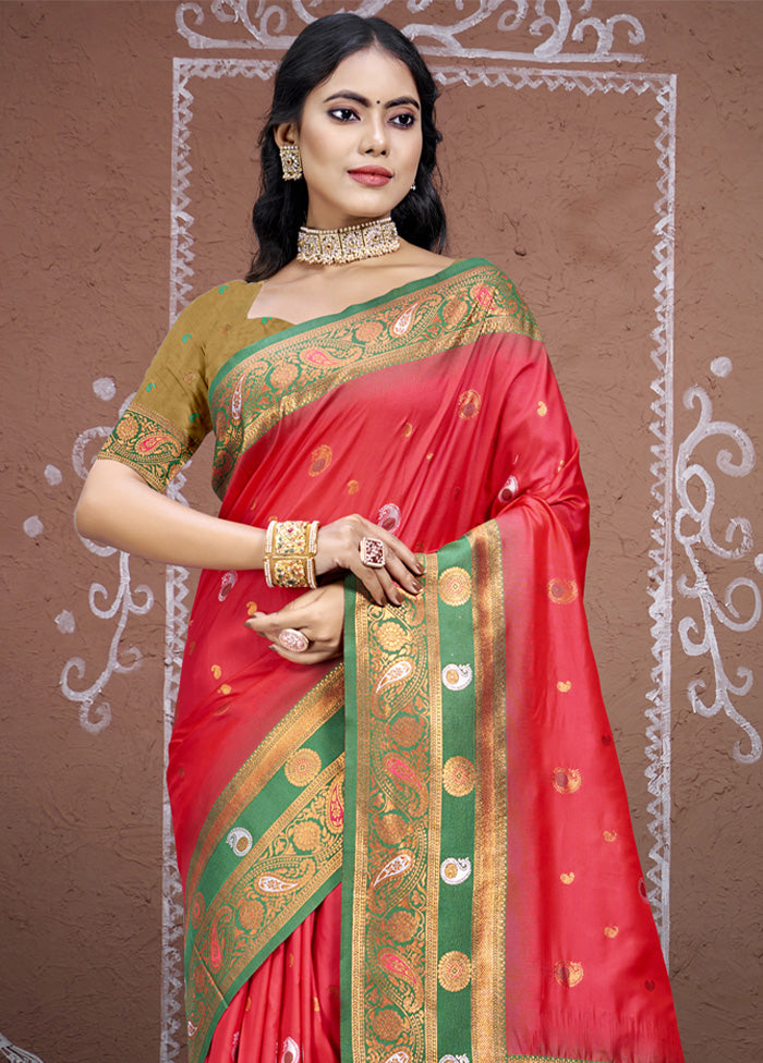 Dark Pink Dupion Silk Saree With Blouse Piece