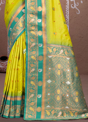 Parrot Green Dupion Silk Saree With Blouse Piece