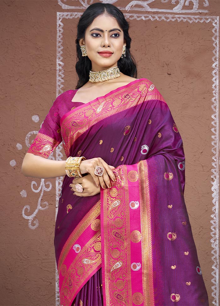 Wine Dupion Silk Saree With Blouse Piece