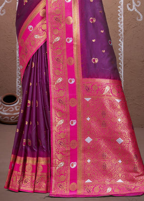 Wine Dupion Silk Saree With Blouse Piece