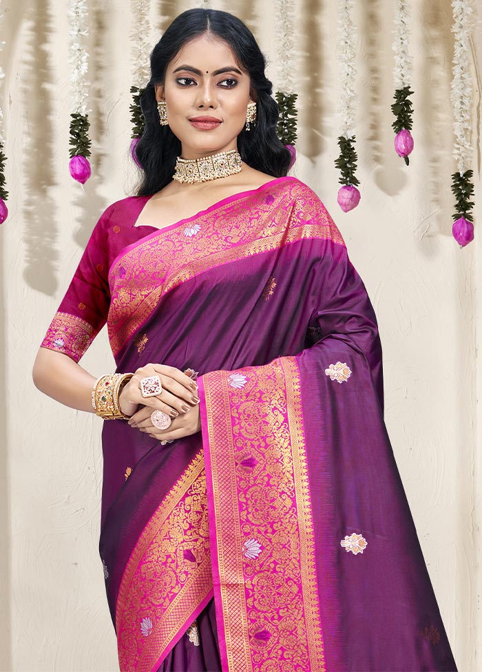 Wine Dupion Silk Saree With Blouse Piece