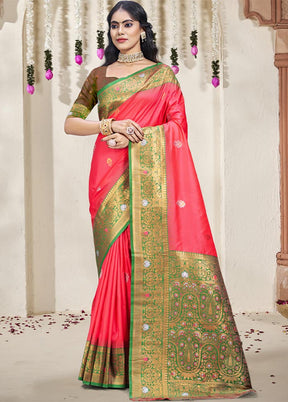 Pink Dupion Silk Saree With Blouse Piece