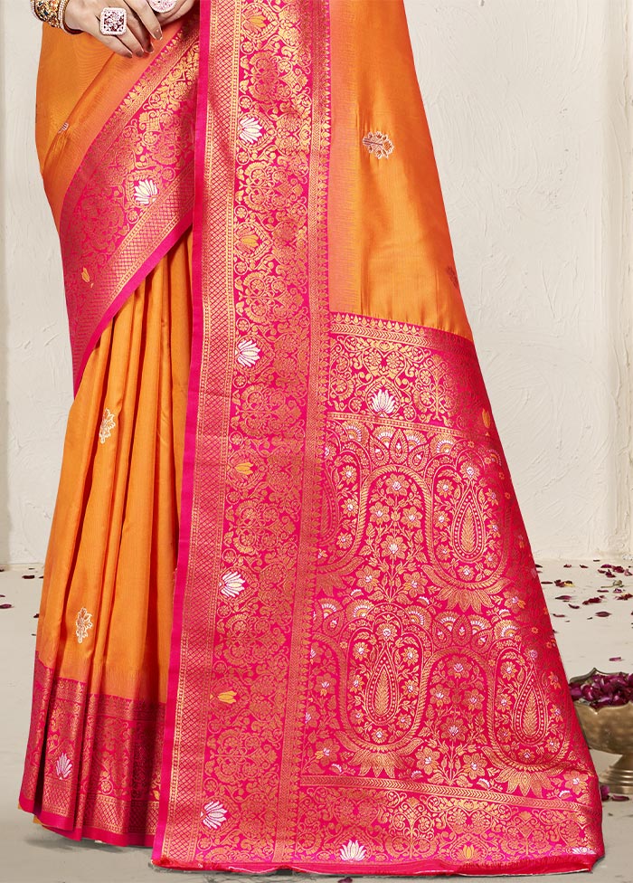 Orange Dupion Silk Saree With Blouse Piece