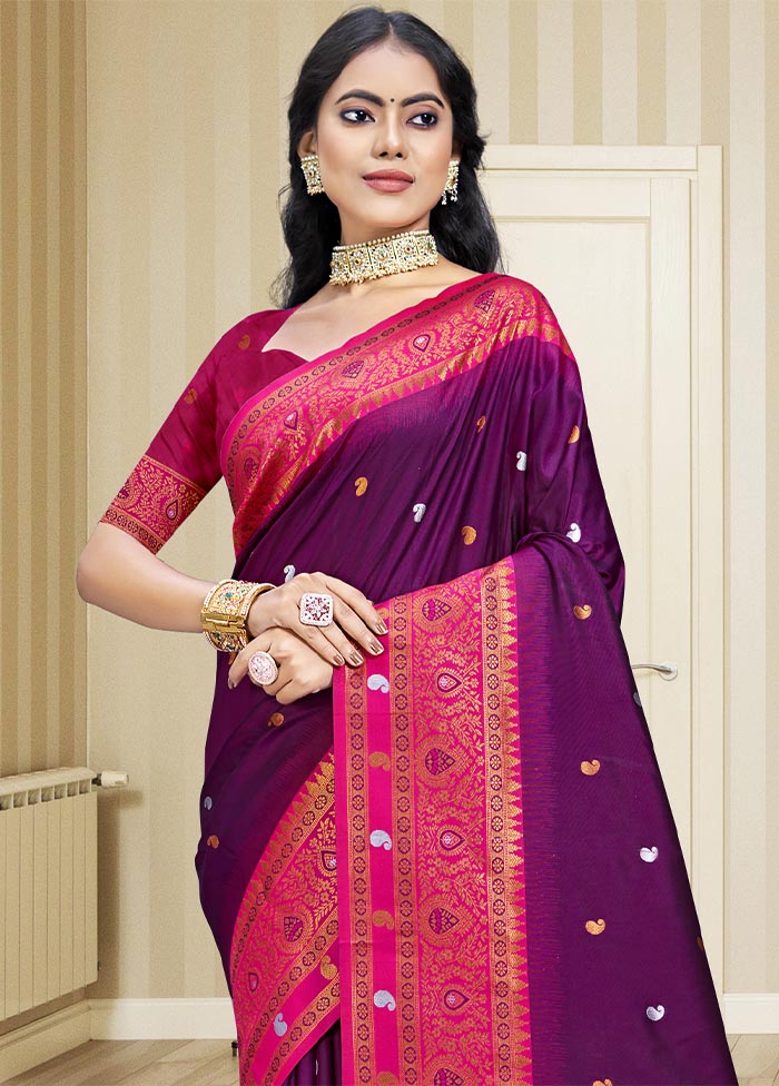 Wine Dupion Silk Saree With Blouse Piece