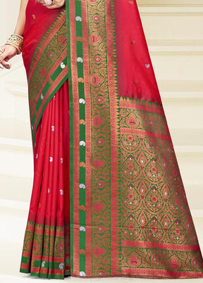 Dark Pink Dupion Silk Saree With Blouse Piece