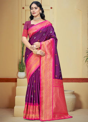 Wine Dupion Silk Saree With Blouse Piece