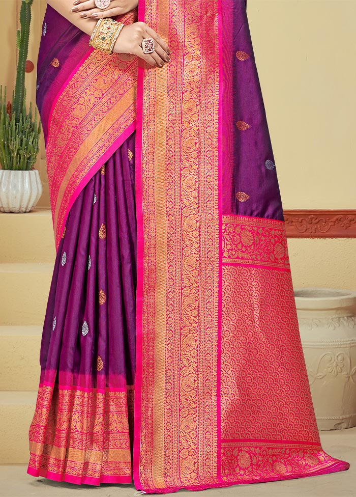 Wine Dupion Silk Saree With Blouse Piece