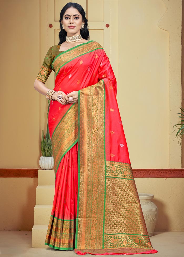 Pink Dupion Silk Saree With Blouse Piece