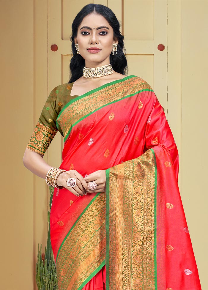 Pink Dupion Silk Saree With Blouse Piece