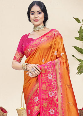 Orange Dupion Silk Saree With Blouse Piece