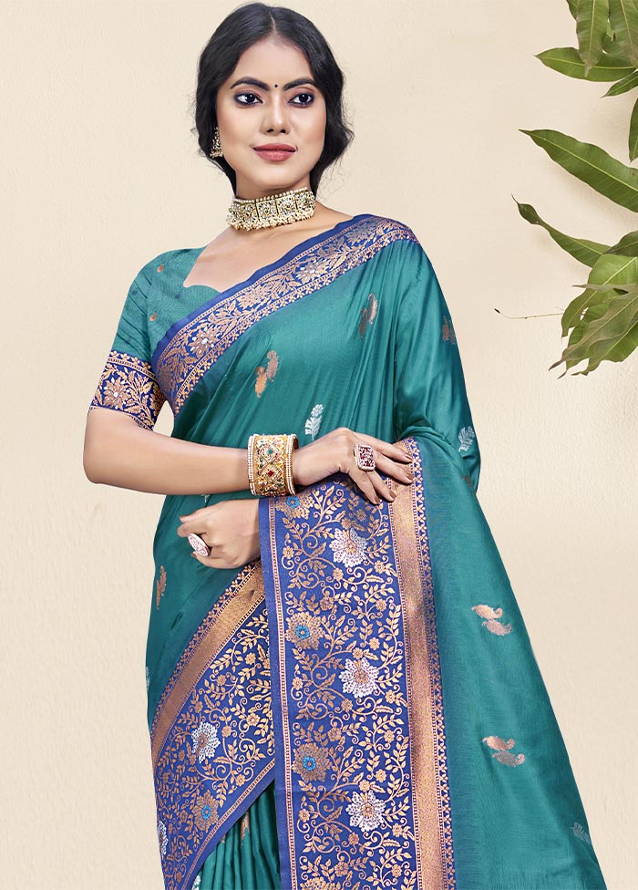 Sky Blue Dupion Silk Saree With Blouse Piece