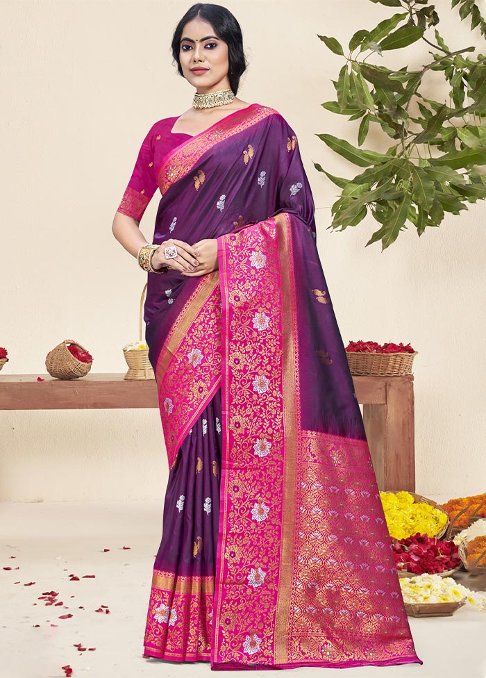 Wine Dupion Silk Saree With Blouse Piece