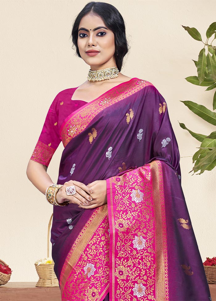 Wine Dupion Silk Saree With Blouse Piece