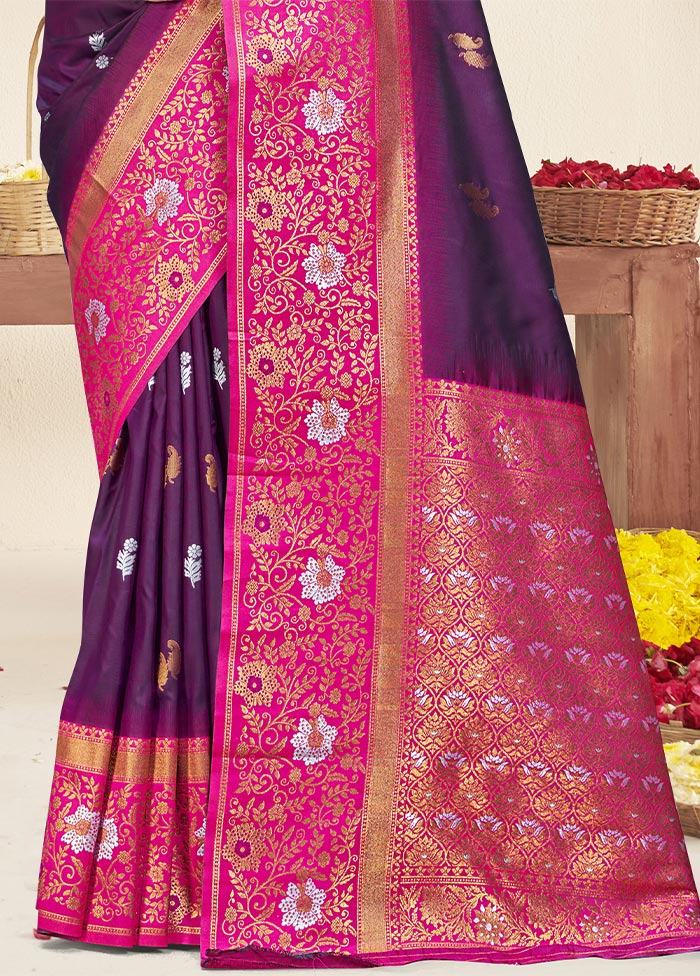 Wine Dupion Silk Saree With Blouse Piece