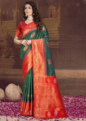 Bottle Green Dupion Silk Saree With Blouse Piece