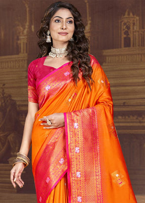 Orange Dupion Silk Saree With Blouse Piece