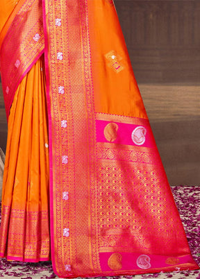 Orange Dupion Silk Saree With Blouse Piece