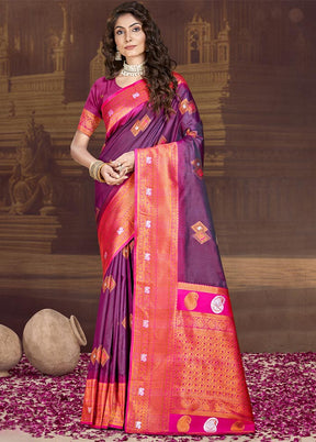 Wine Dupion Silk Saree With Blouse Piece