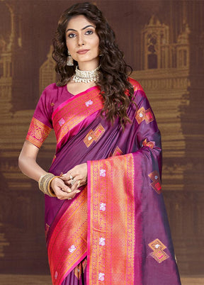 Wine Dupion Silk Saree With Blouse Piece