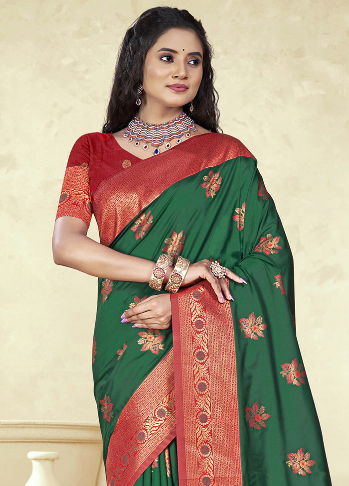 Dark Green Dupion Silk Saree With Blouse Piece