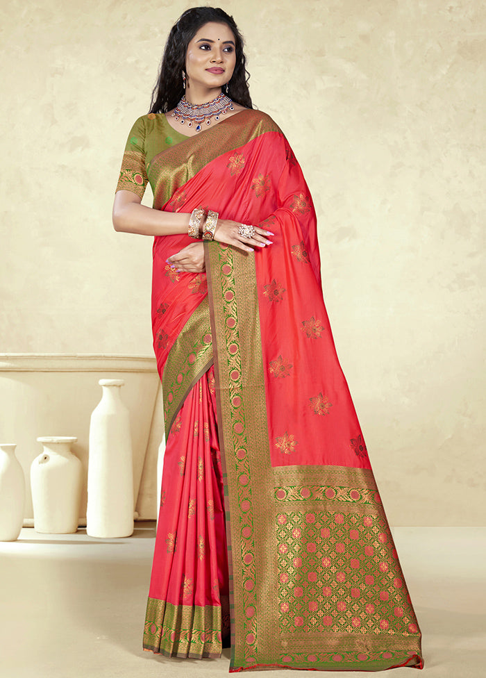 Pink Dupion Silk Saree With Blouse Piece