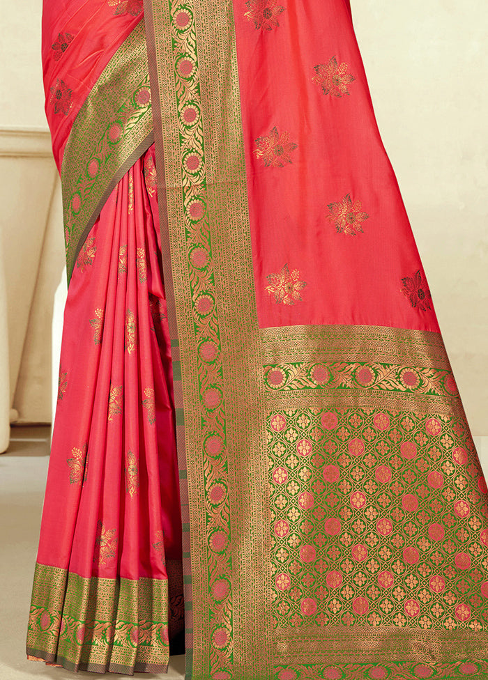 Pink Dupion Silk Saree With Blouse Piece