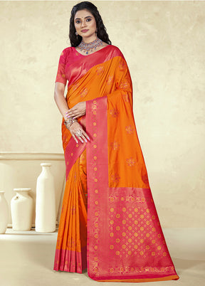 Orange Dupion Silk Saree With Blouse Piece