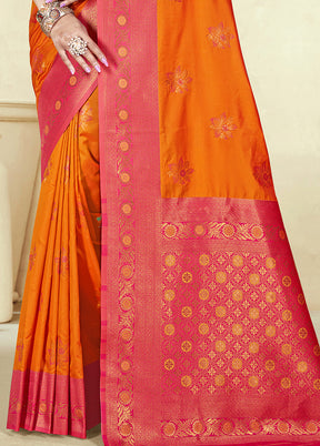 Orange Dupion Silk Saree With Blouse Piece