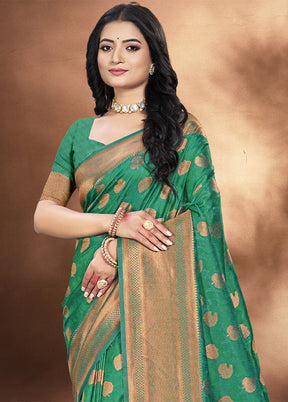 Rama Green Spun Silk Saree With Blouse Piece