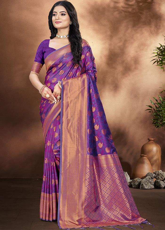 Purple Spun Silk Saree With Blouse Piece