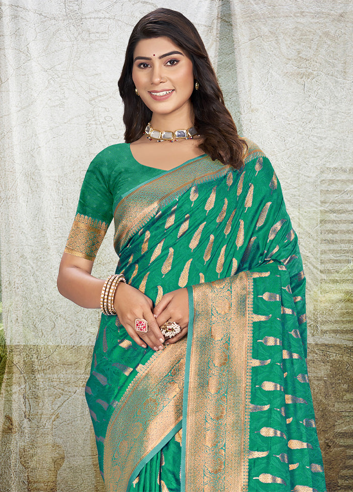 Rama Green Spun Silk Saree With Blouse Piece