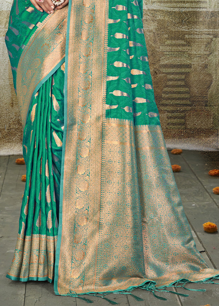 Rama Green Spun Silk Saree With Blouse Piece