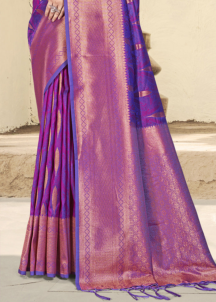 Purple Spun Silk Saree With Blouse Piece