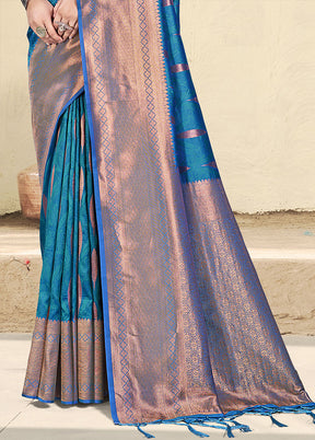 Blue Spun Silk Saree With Blouse Piece