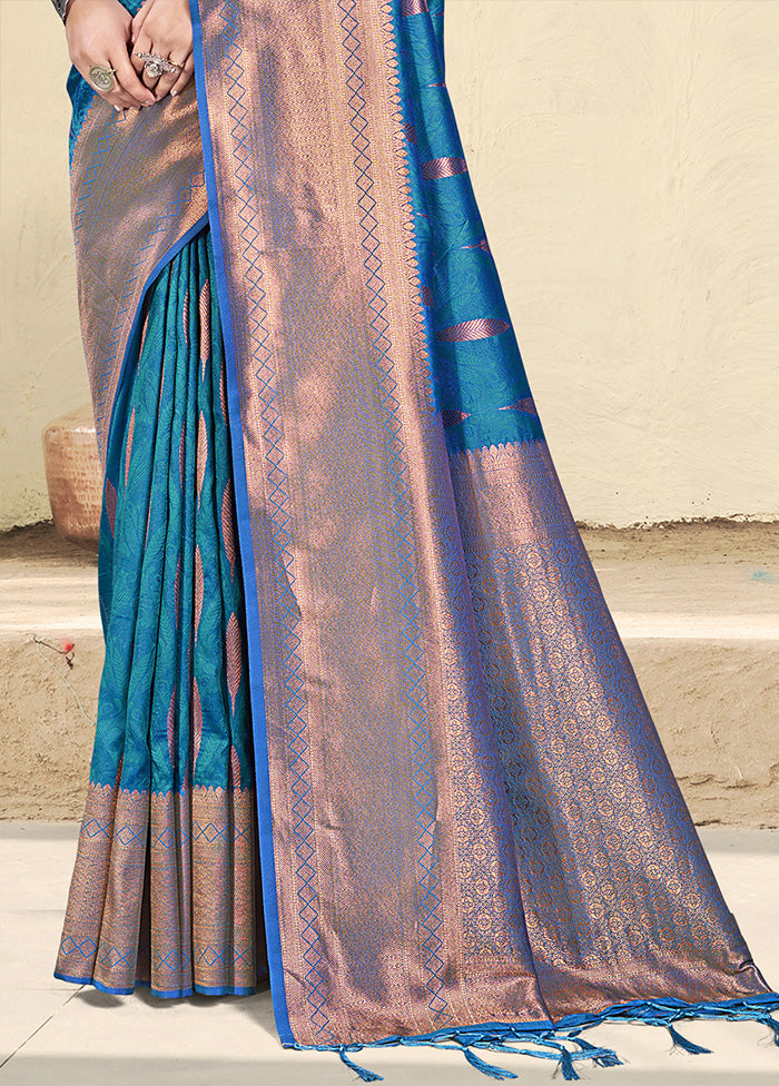 Blue Spun Silk Saree With Blouse Piece