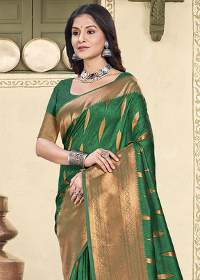 Green Spun Silk Saree With Blouse Piece