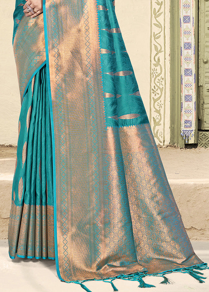 Sky Blue Spun Silk Saree With Blouse Piece