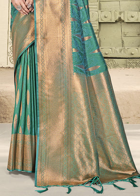 Sea Green Spun Silk Saree With Blouse Piece