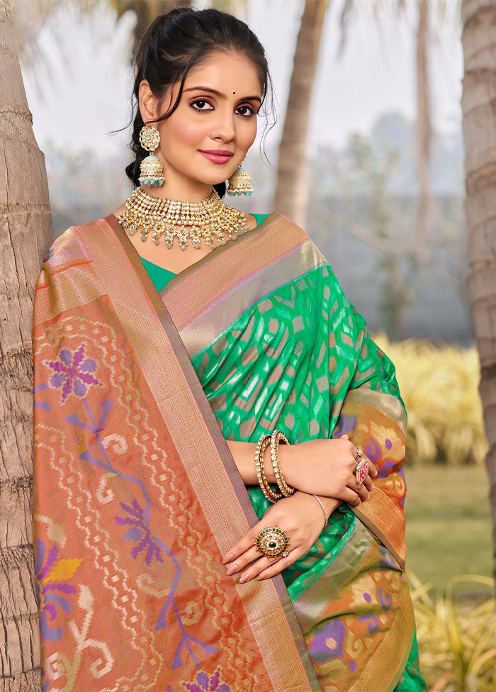 Green Spun Silk Saree With Blouse Piece