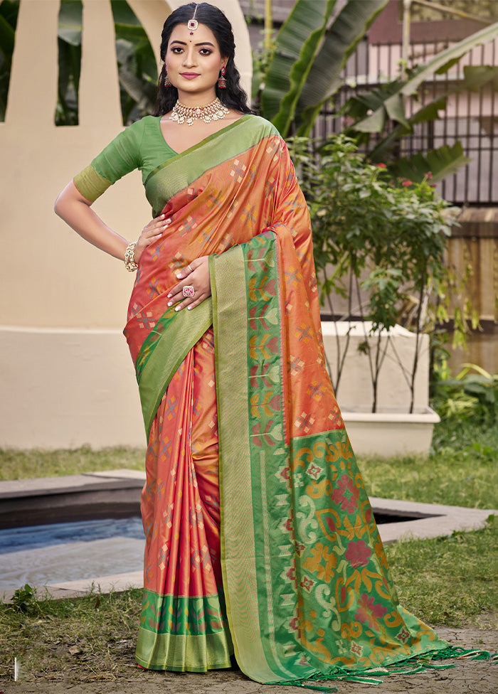 Orange Spun Silk Saree With Blouse Piece