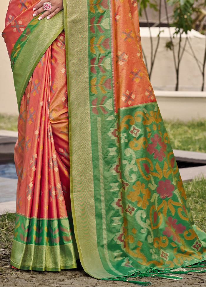 Orange Spun Silk Saree With Blouse Piece