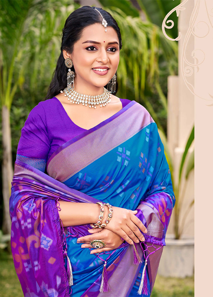 Blue Spun Silk Saree With Blouse Piece