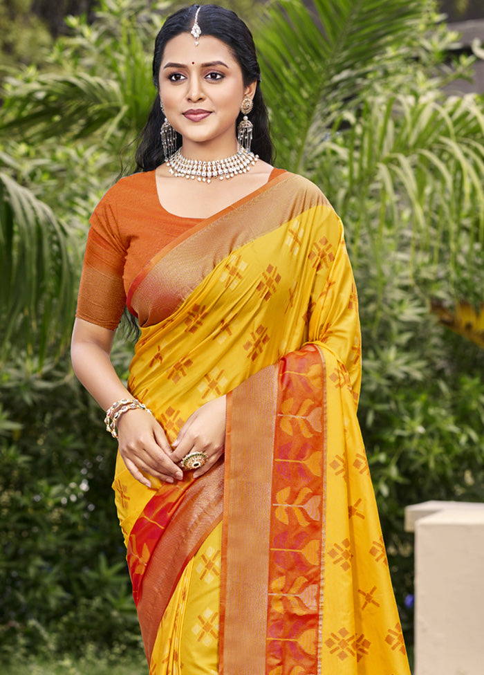 Yellow Spun Silk Saree With Blouse Piece