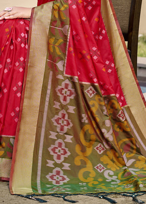 Red Spun Silk Saree With Blouse Piece