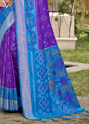 Violet Spun Silk Saree With Blouse Piece